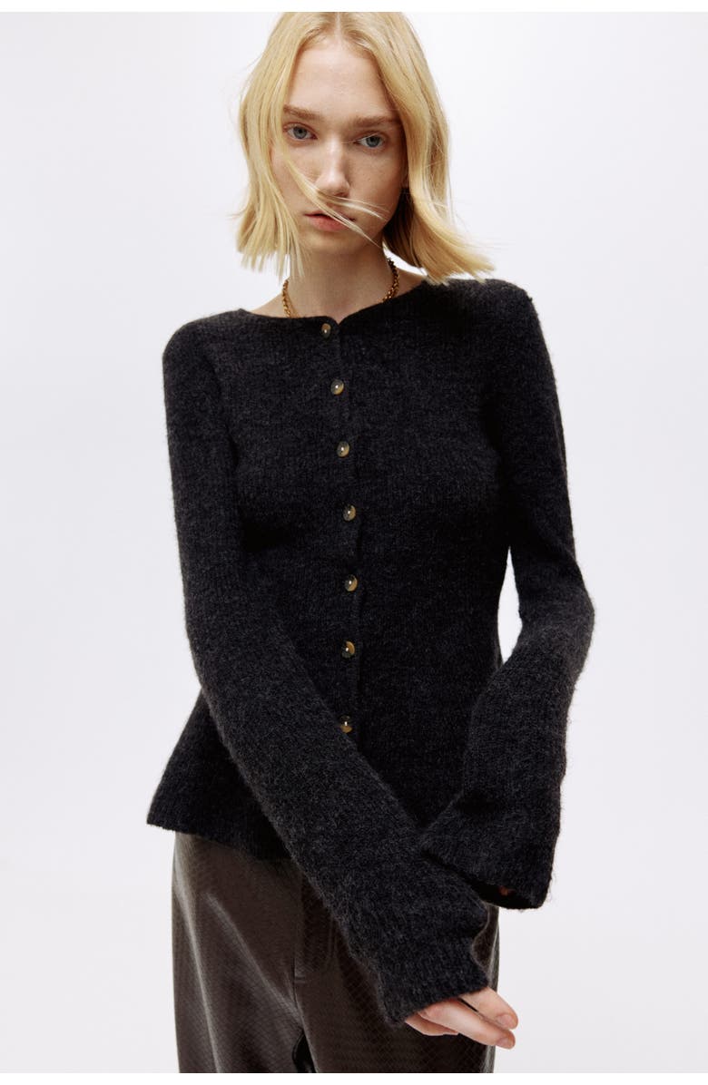 H&M Rib-knit Peplum Cardigan, Alternate, color, Dark Gray Melange