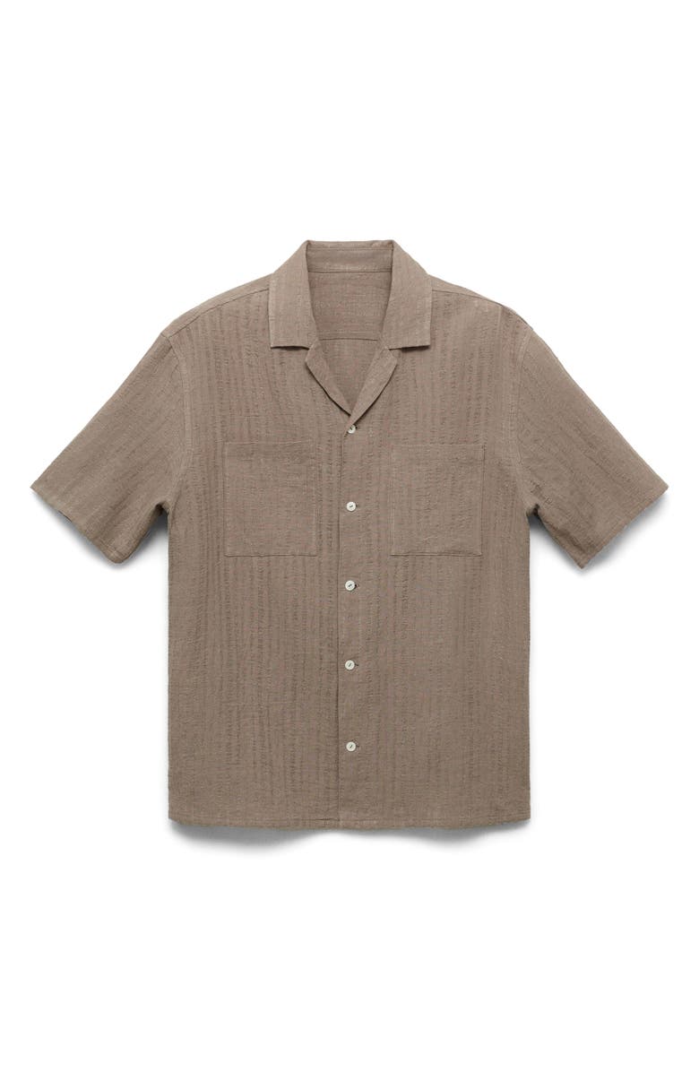 MANGO Textured Stripe Cotton & Linen Bowling Shirt, Alternate, color, 