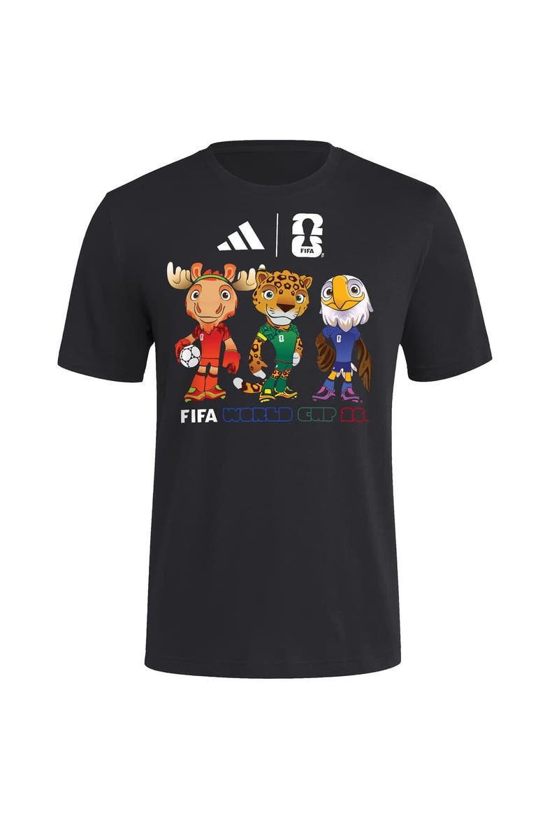 Men's adidas Black FIFA World Cup Gear 2026 FIFA World Cup Mascot T-Shirt, Main, color, Black