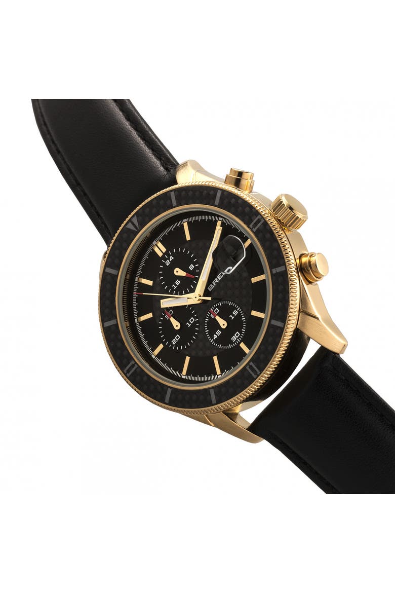Maverick Chronograph Leather-Band Watch w/Date, Alternate, color, Gold/Black
