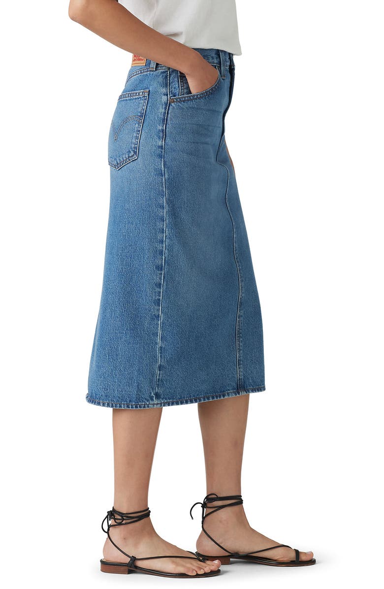 Levi's<sup>®</sup> High Waist Back Slit Denim Midi Skirt, Alternate, color, 