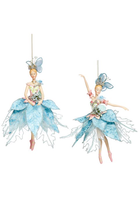 Ballerina Ornament, Blue, Set of 2