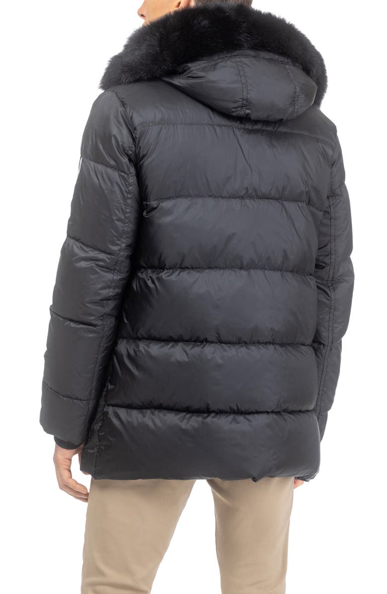 GORSKI Mens Apres-Ski Jacket with Detachable Genuine Shearling Hood Trim, Alternate, color, Black/Black