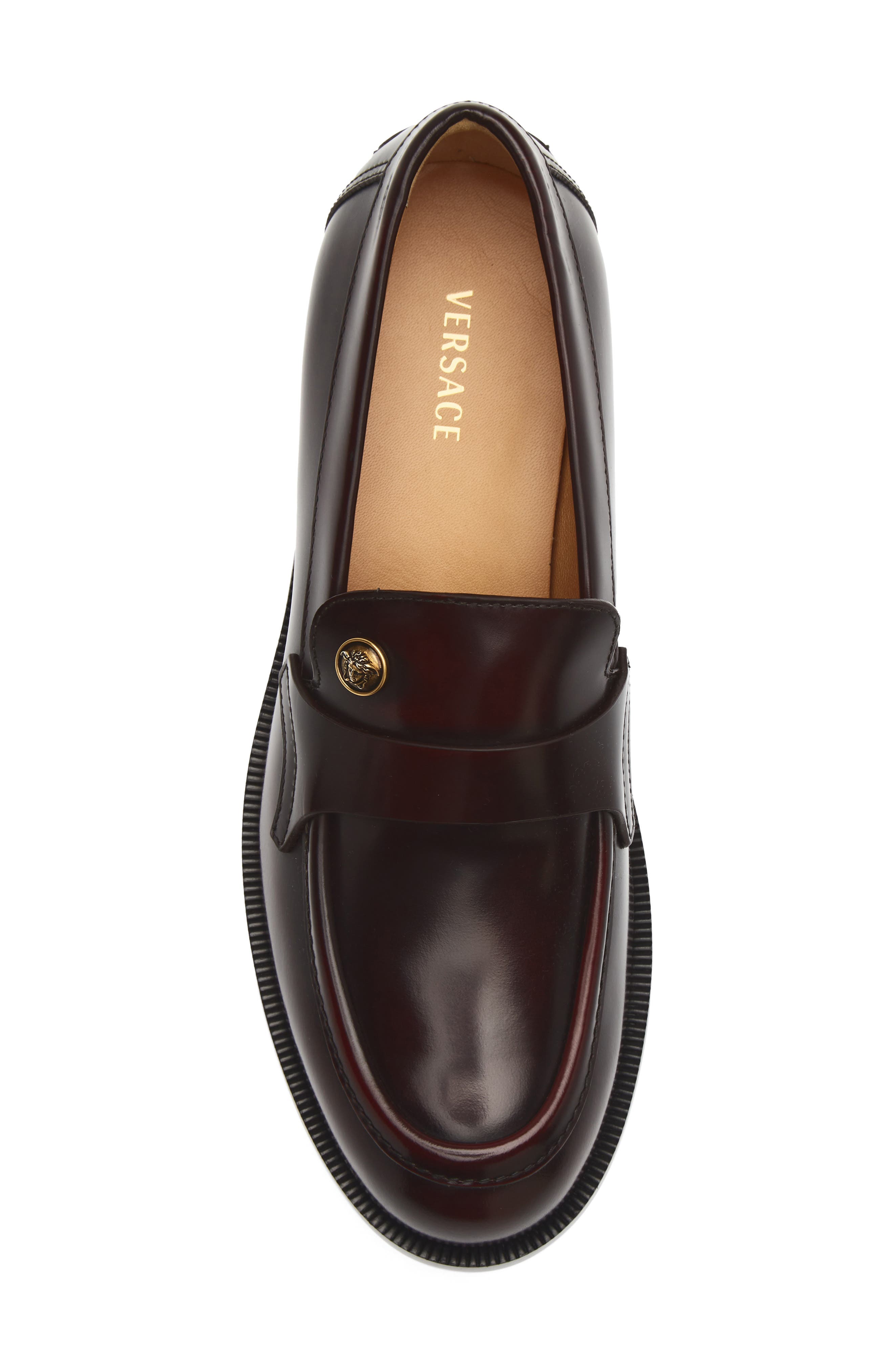 Leather Penny Loafer, Alternate, color, DARK BURGUNDY-GOLD 82