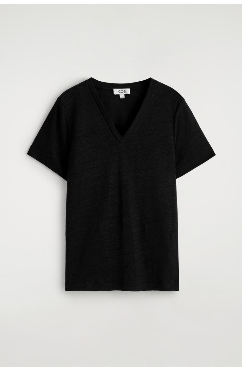 COS V-neck Linen T-shirt, Alternate, color, Black