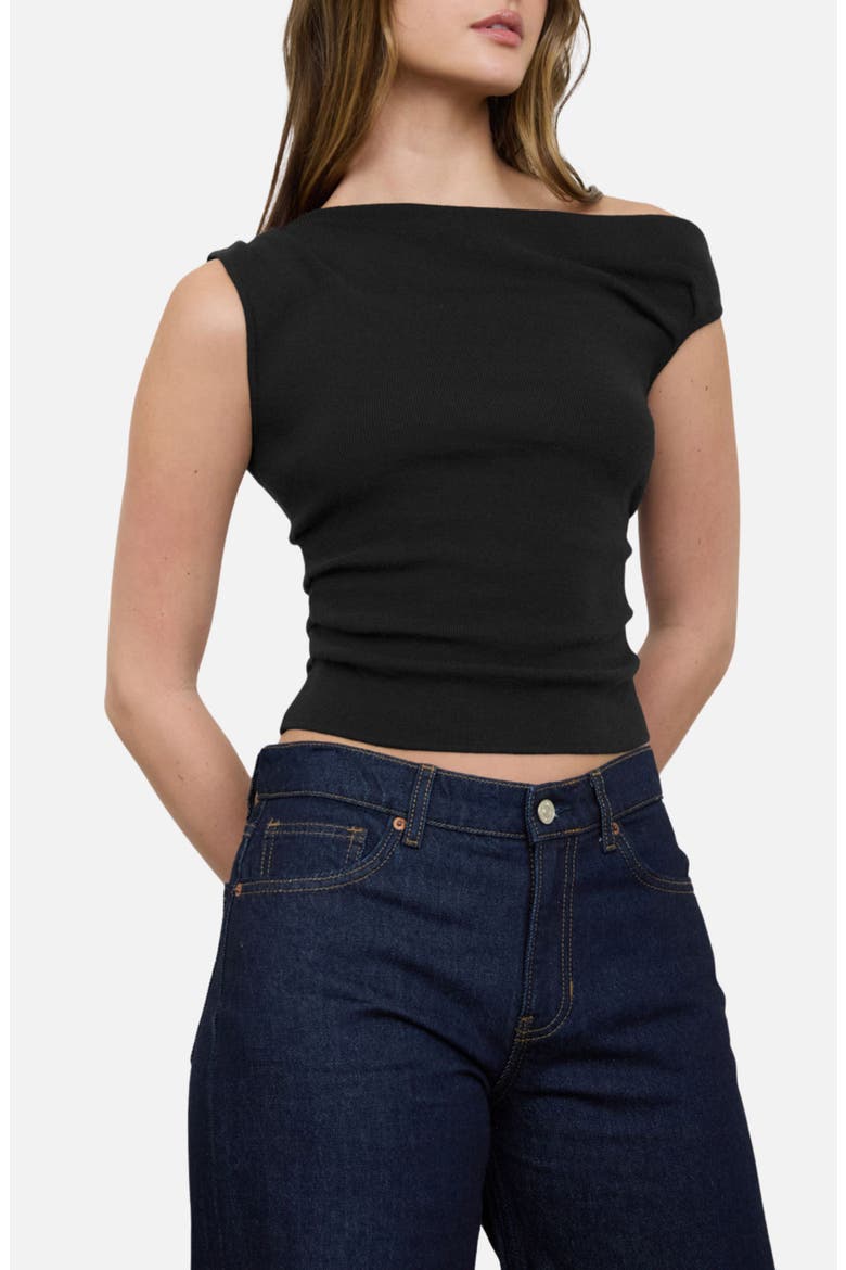 Asymmetrical Rib Top, Alternate, color, BLACK