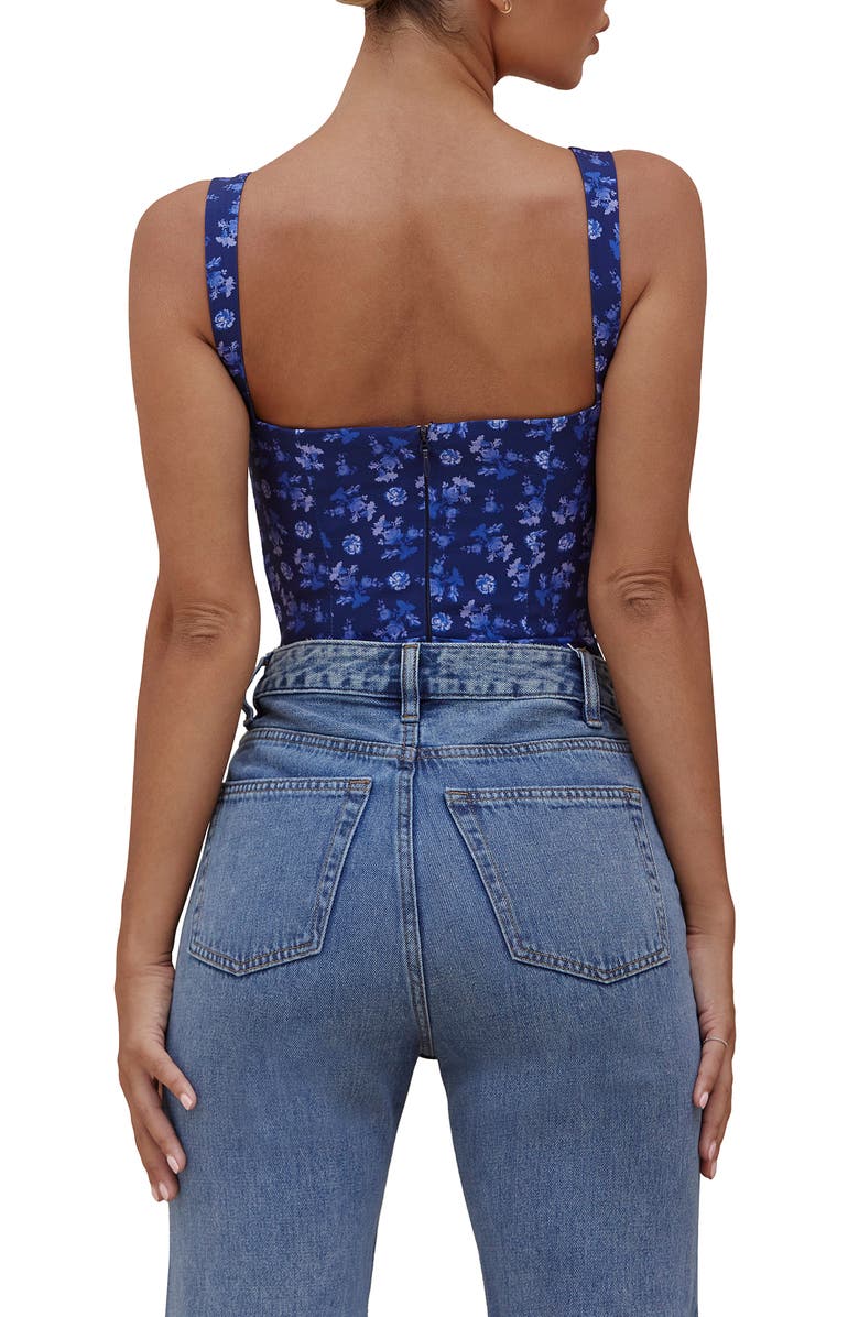 HOUSE OF CB Savia Floral Corset Bodysuit, Alternate, color, Sapphire Floral Print