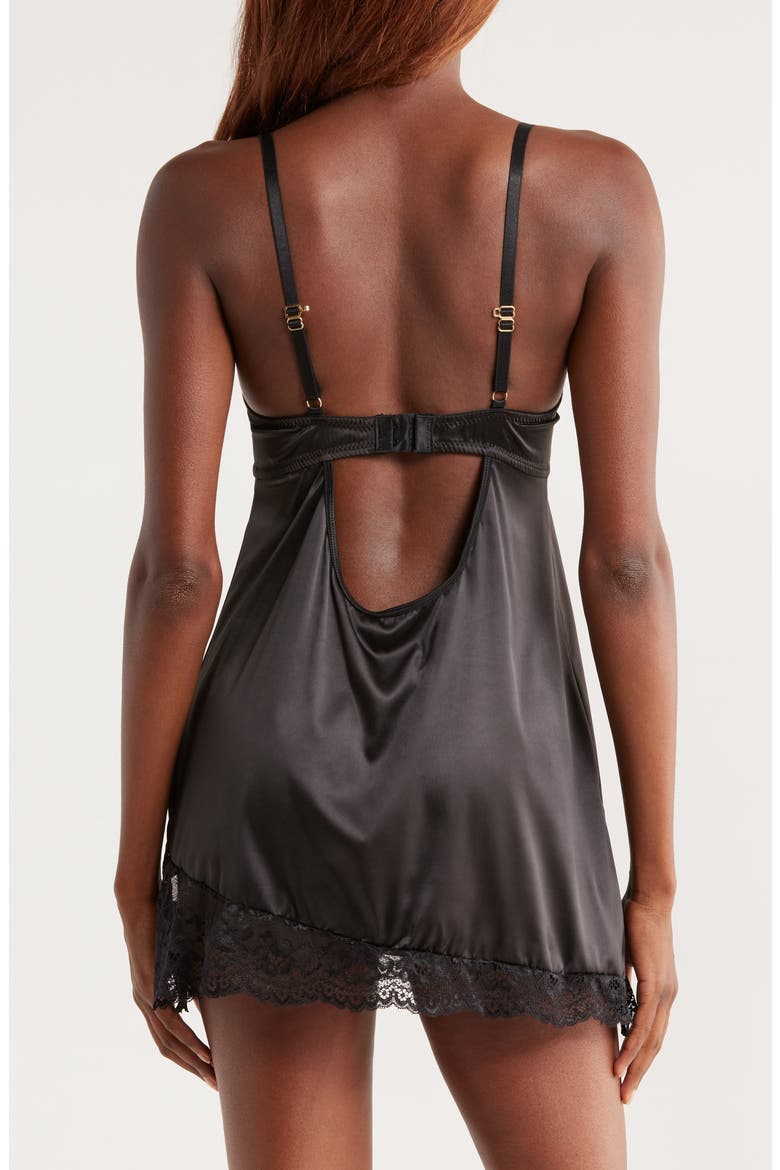 Ever After Stretch Satin Chemise, Alternate, color, BLACK