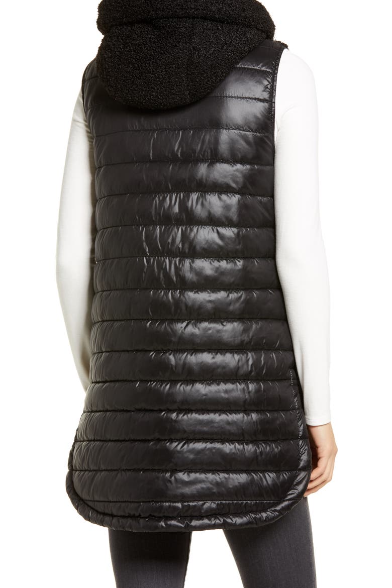 Hooded Faux Fur Teddy Vest, Alternate, color, BLACK