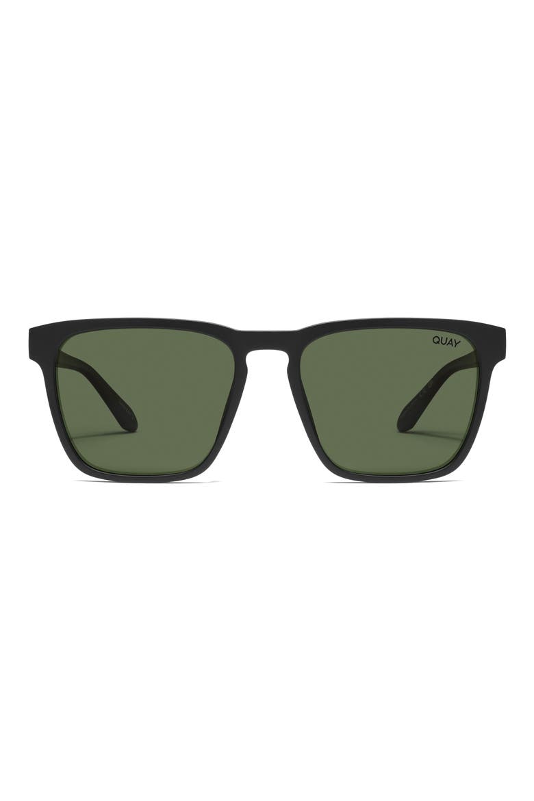 Unplugged 56mm Polarized Square Sunglasses, Main, color, MATTE BLACK / GREEN POLARIZED