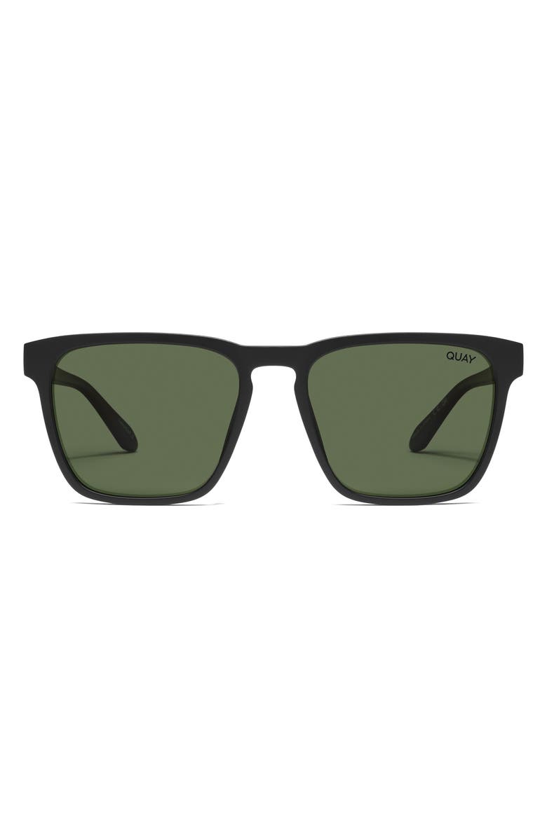 QUAY Unplugged 56mm Polarized Square Sunglasses, Main, color, Matte Black / Green Polarized