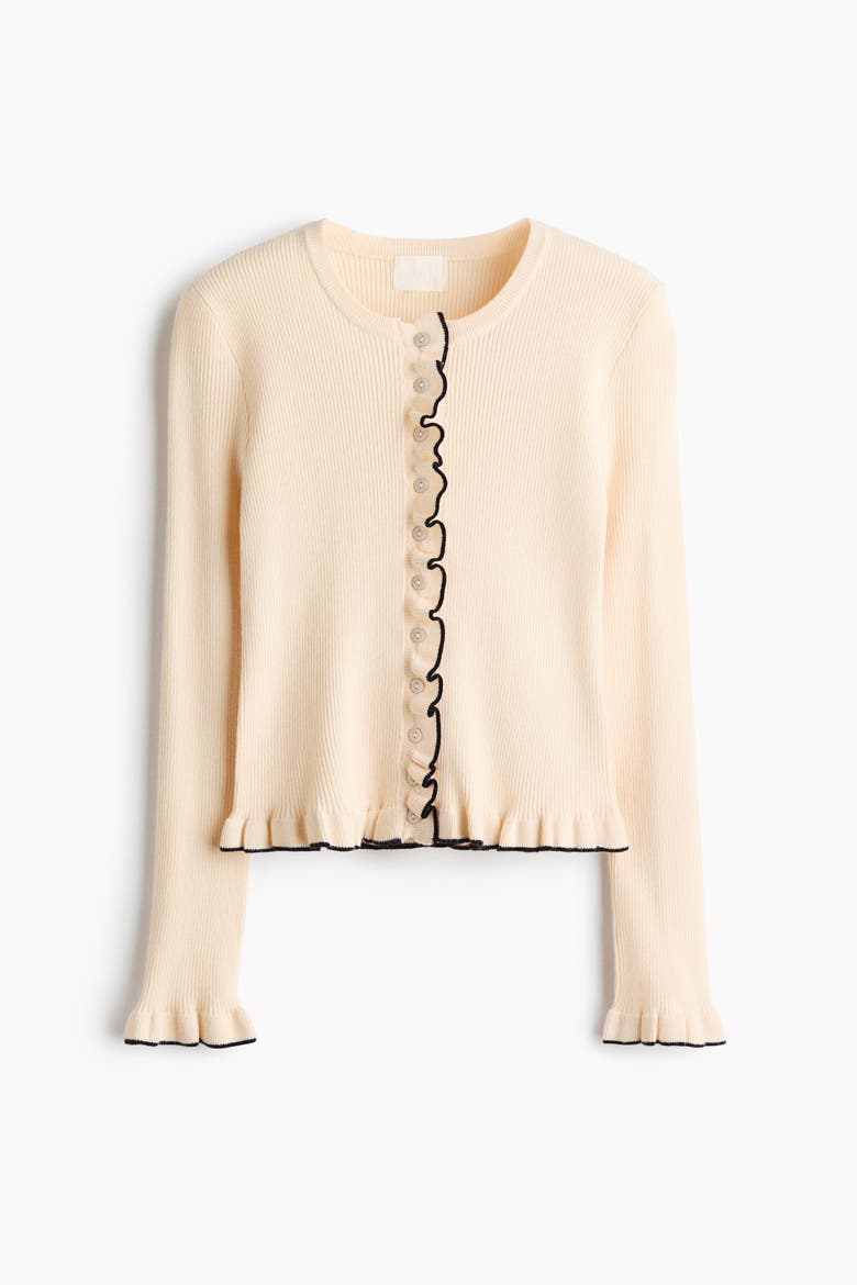 Ruffled Rib-Knit Cardigan, Alternate, color, Cream