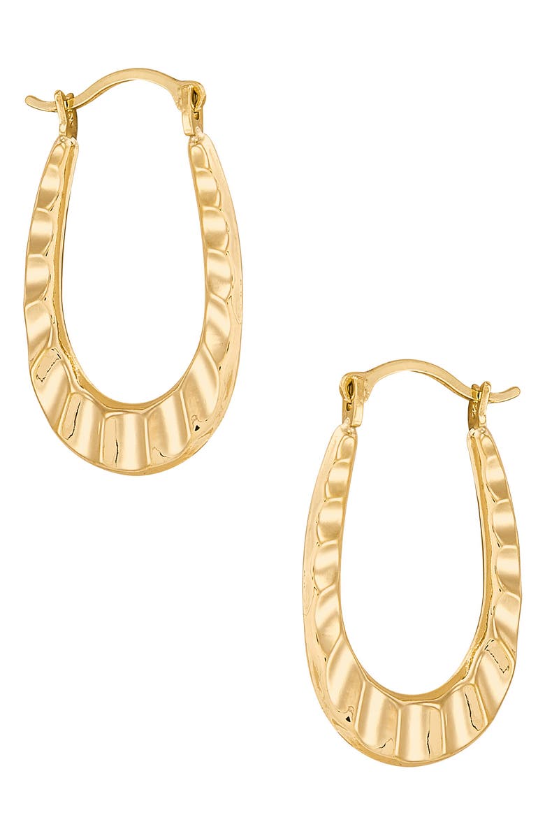 Frankie & Zoe Oval Ruffle Hoop Earrings, Main, color, Yellow Gold