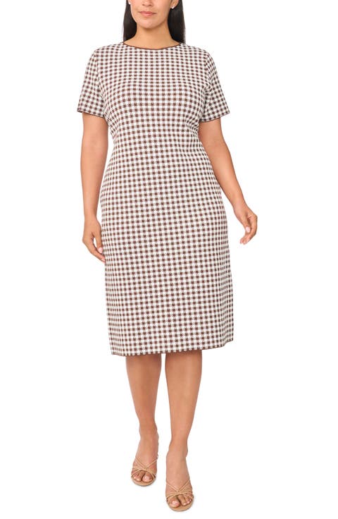 Gingham Boat Neck Midi Dress