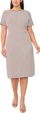 Halogen® Gingham Boat Neck Midi Dress