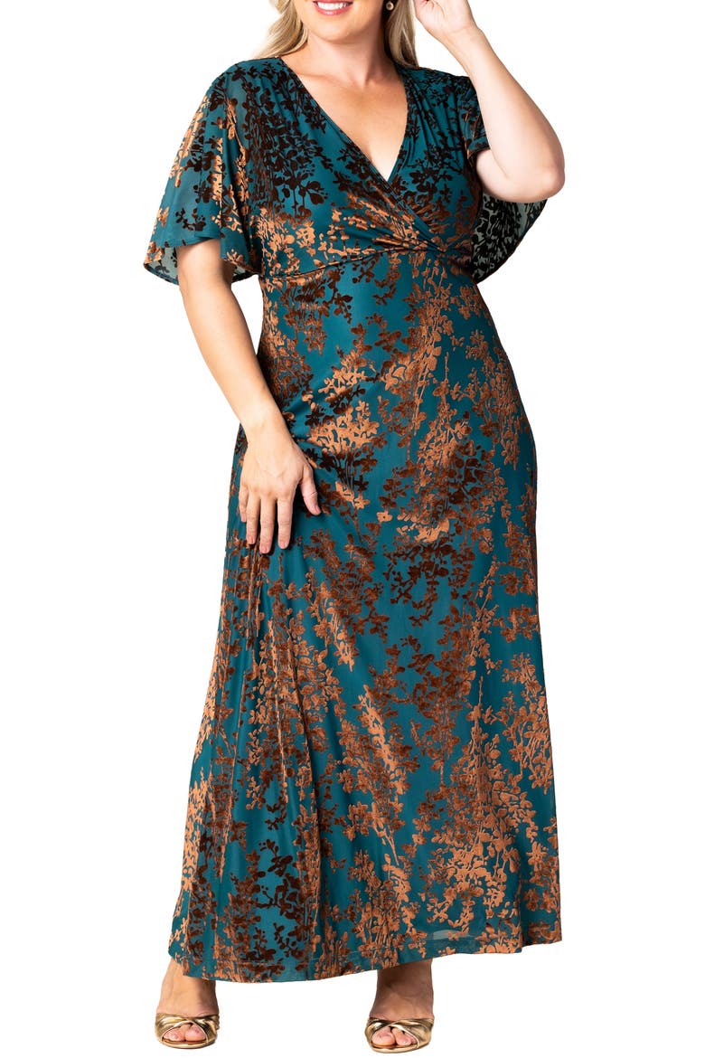 Twilight Velvet Burnout Evening Gown, Main, color, TEAL BURNISHED BRANCHES