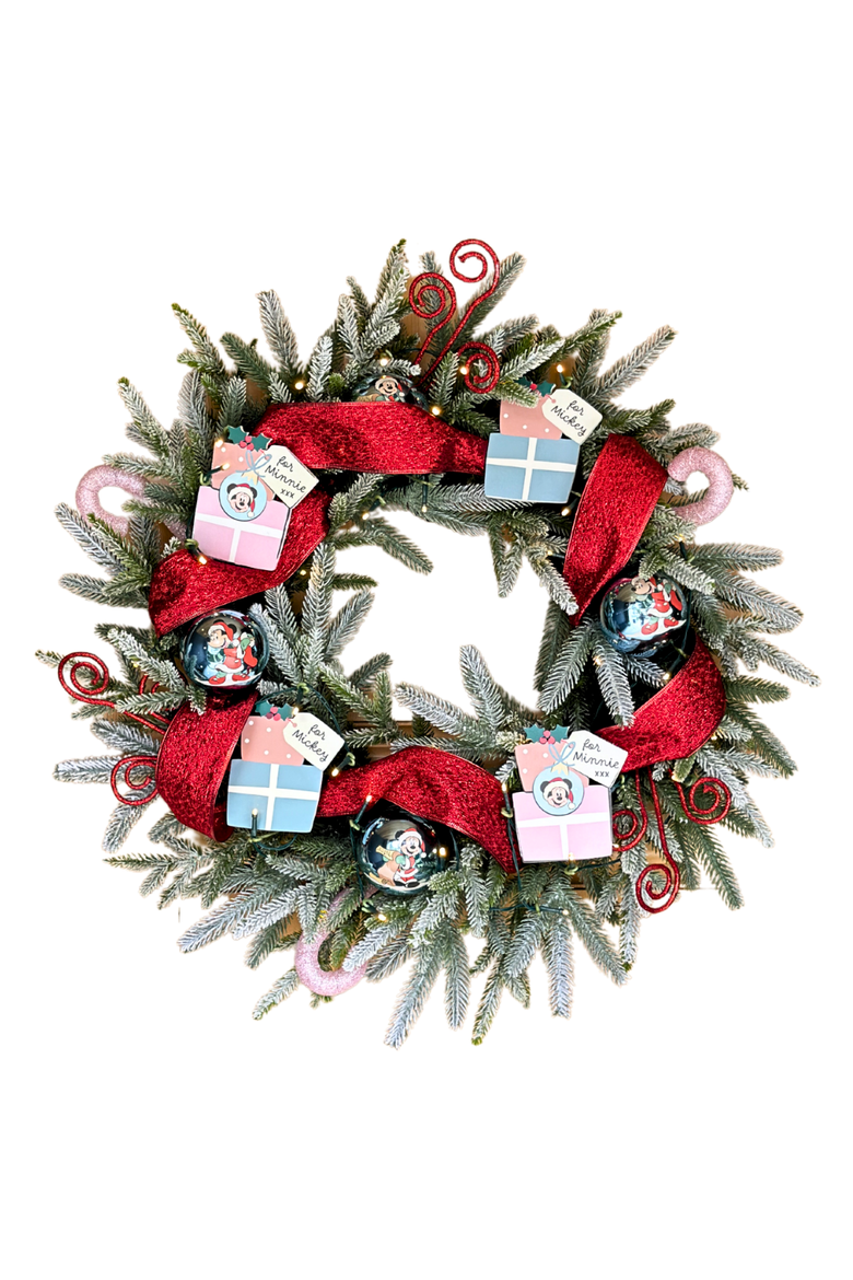 Disney® Mickey and Minnie Mouse 26" Flocked Pre-Lit Christmas Wreath, Main, color, Green