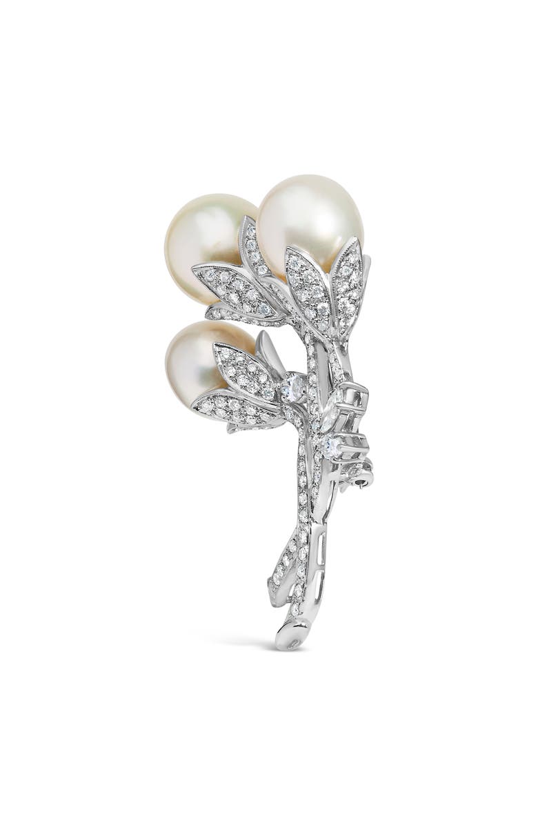 Haus of Brilliance 18K White Gold 2 1/5 Cttw Diamond and South Sea Pearl Floral Brooch Pin, Alternate, color, White