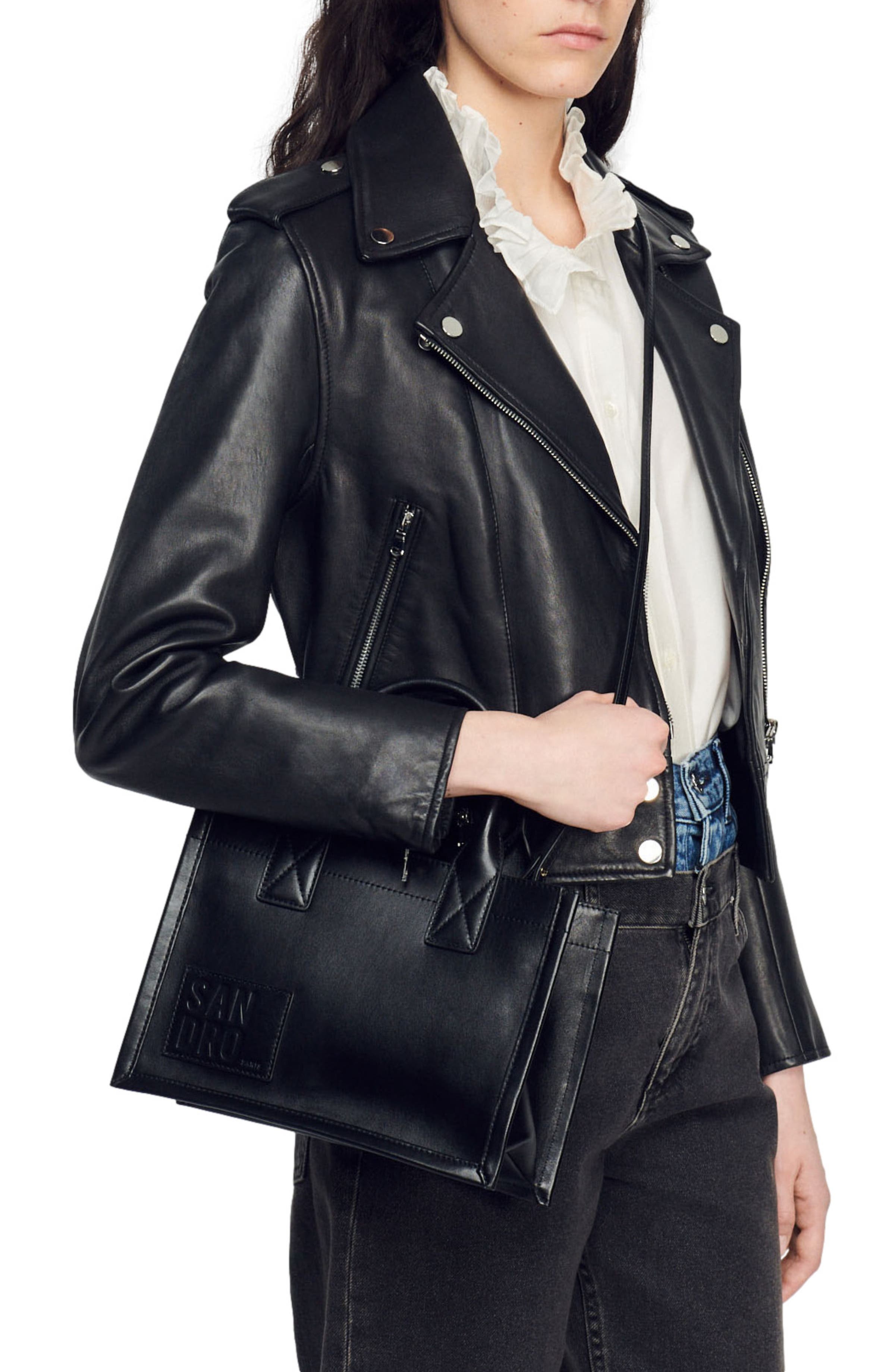 SANDRO Small Kasbah tote in smooth leather, Alternate, color, 