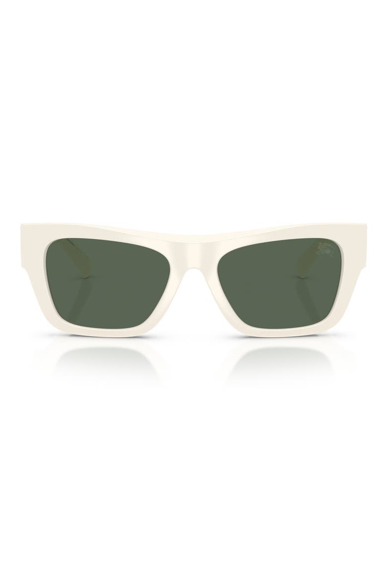 53mm Rectangle Sunglasses, Main, color, WHITE / DARK GREEN