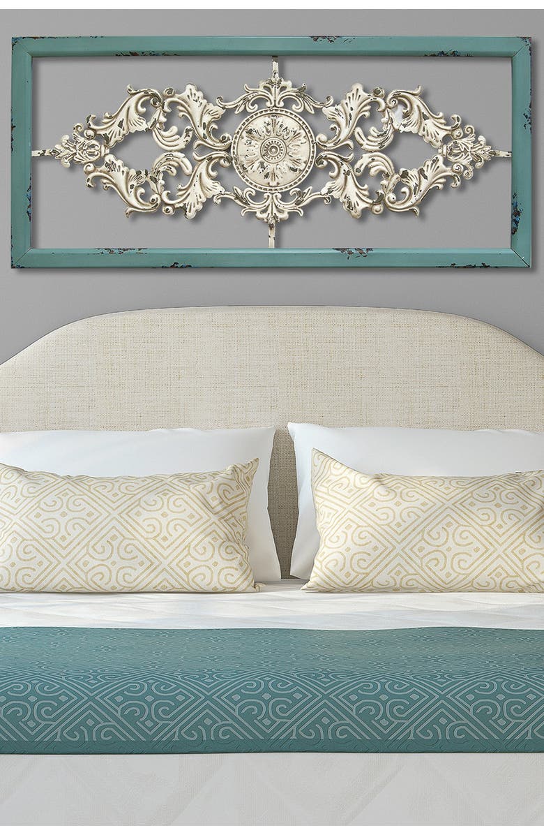 STRATTON HOME DECOR Teal/White Scroll Panel Wall Decor, Alternate, color, 