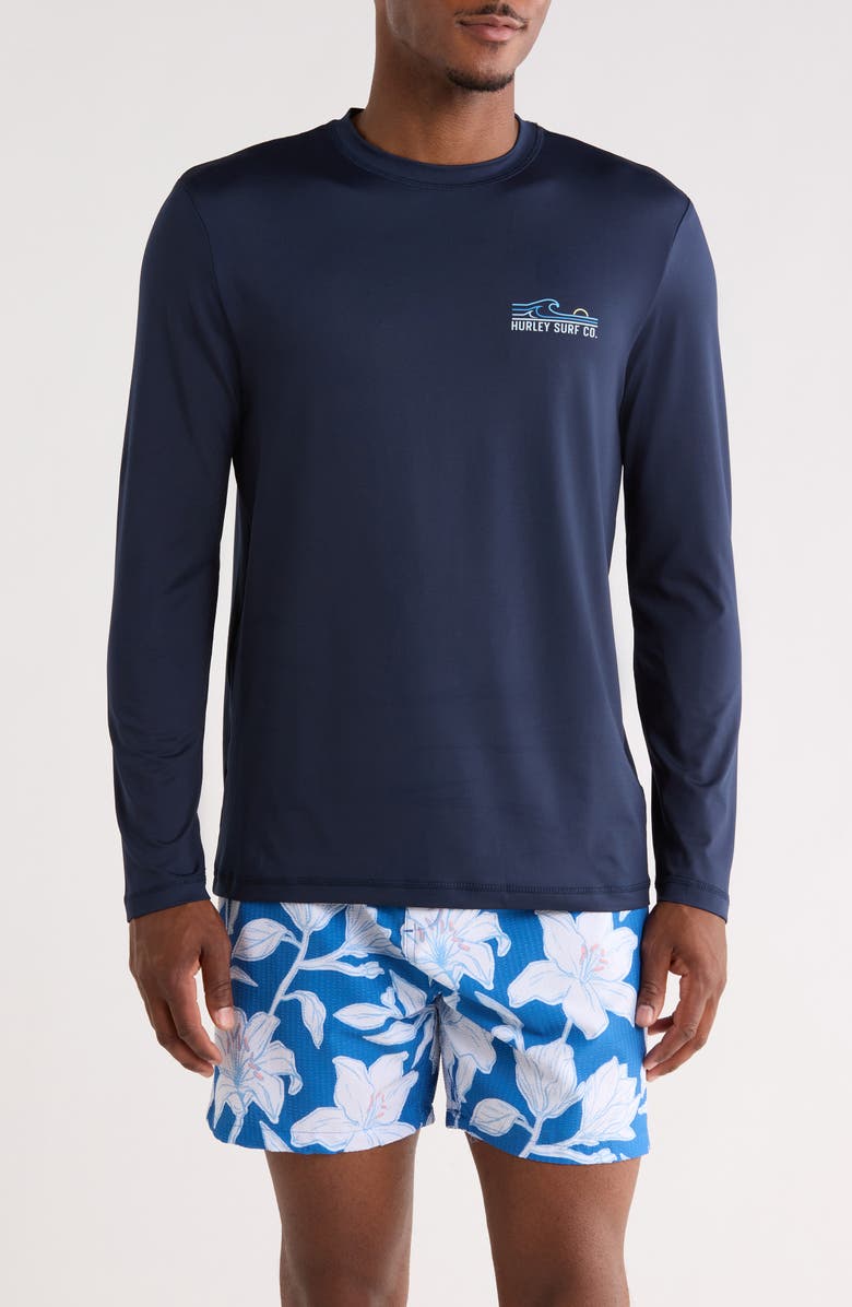 Hurley Waves UPF 50+ Long Sleeve Sunshirt, Main, color, Navy