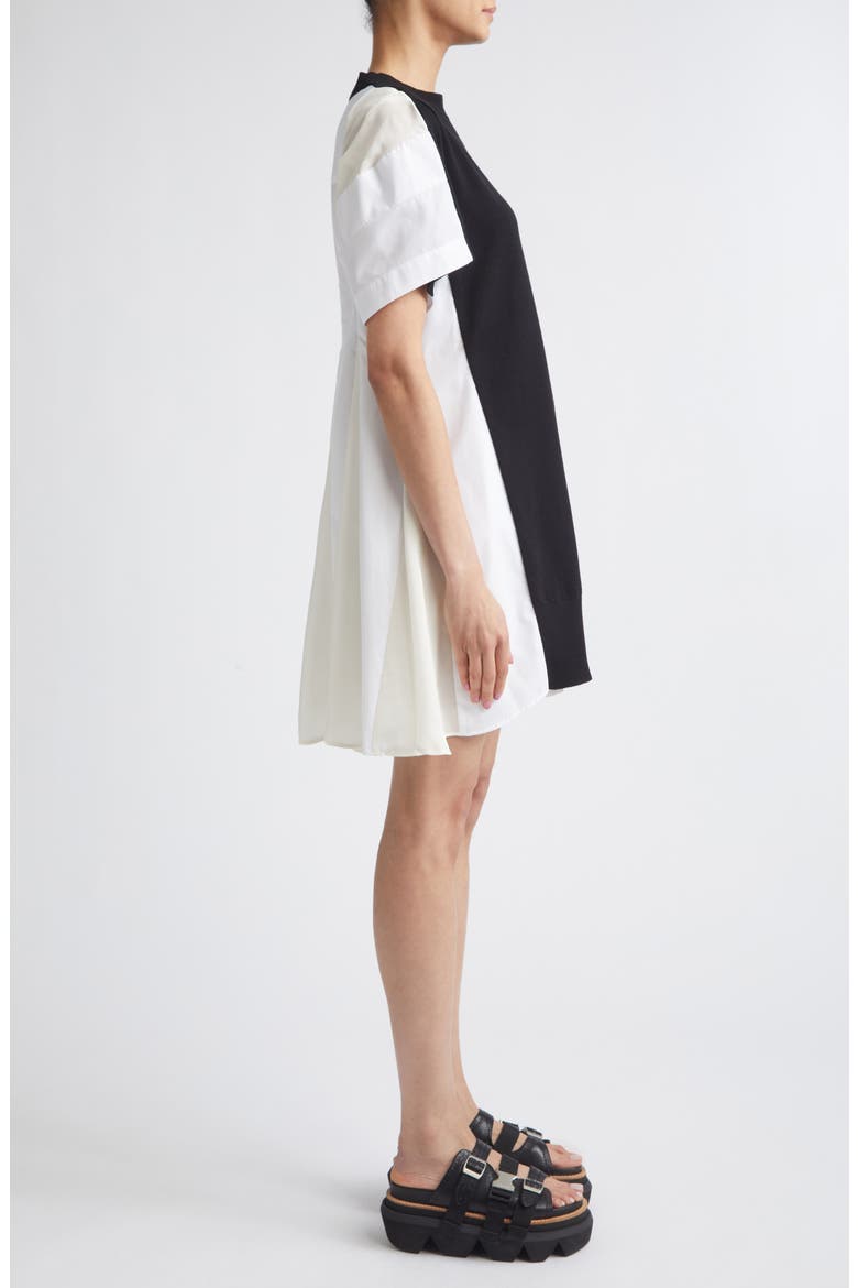 Mixed Media Knit & Poplin Minidress, Alternate, color, BLACK/ OFF WHITE