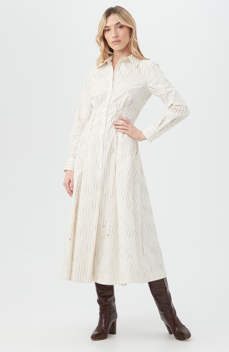 Trina Turk Omari Stripe Long Sleeve Silk & Cotton Blend Shirtdress, Alternate, color, Off White/ Camel