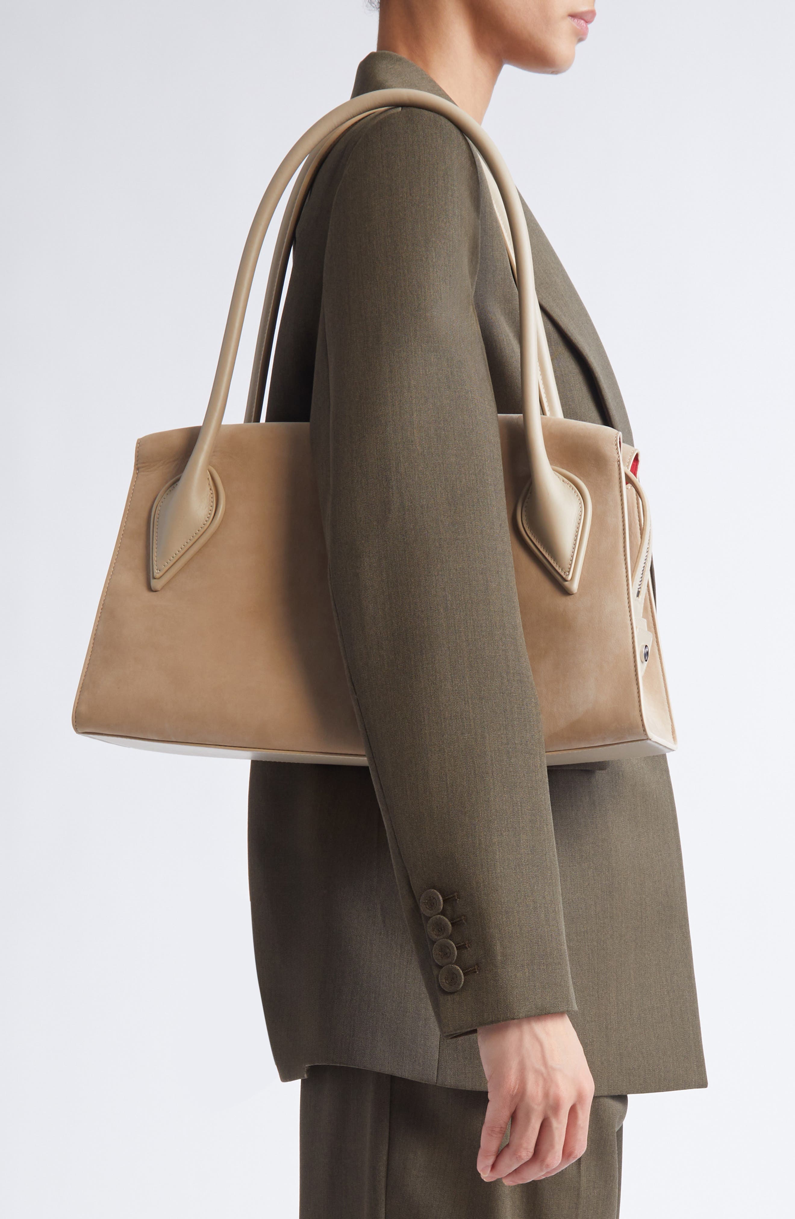 Christian Louboutin Medium Nubuck Leather Shoulder Bag, Alternate, color, F702 Saharienne