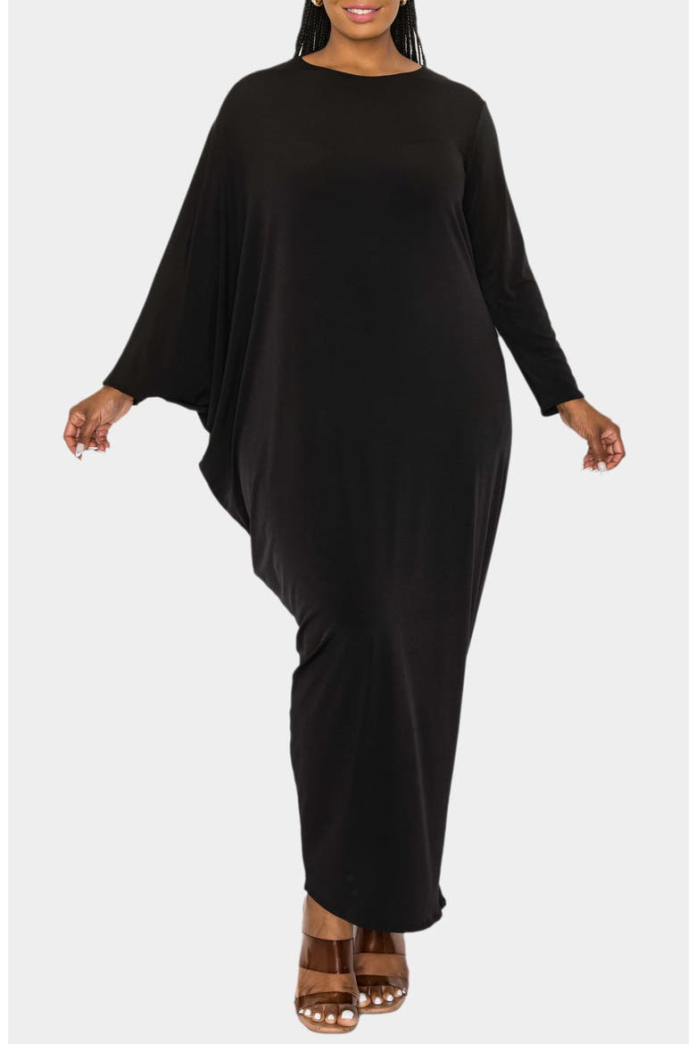 Louella Asymmetrical Long Sleeve Stretch Maxi Dress, Alternate, color, BLACK