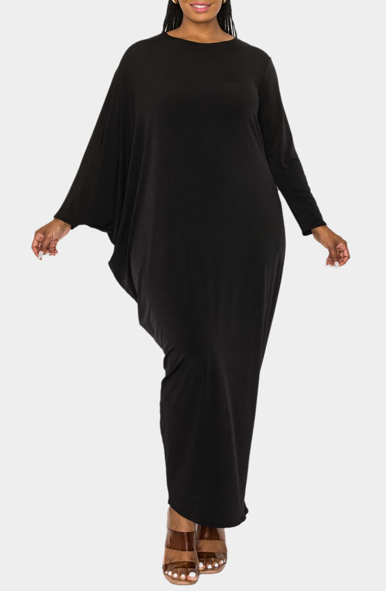 L I V D Louella Asymmetrical Long Sleeve Stretch Maxi Dress, Alternate, color, Black