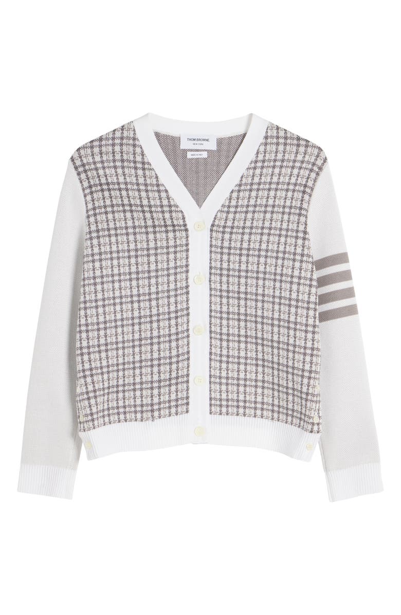 Thom Browne Small Check V-Neck Silk & Cotton Cardigan, Alternate, color, 