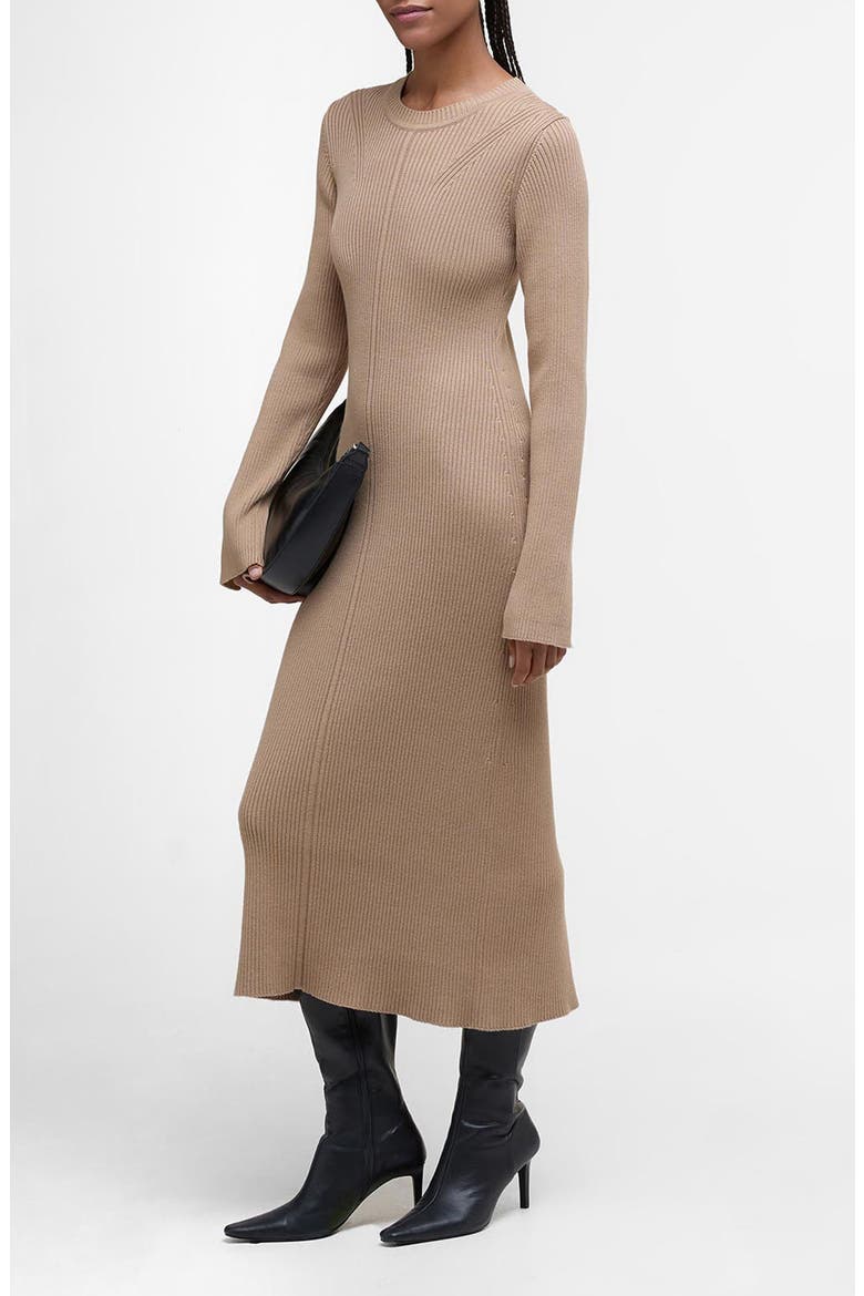 Anastasia Directional Rib Long Sleeve Cotton Sweater Dress, Alternate, color, PALE CAMEL