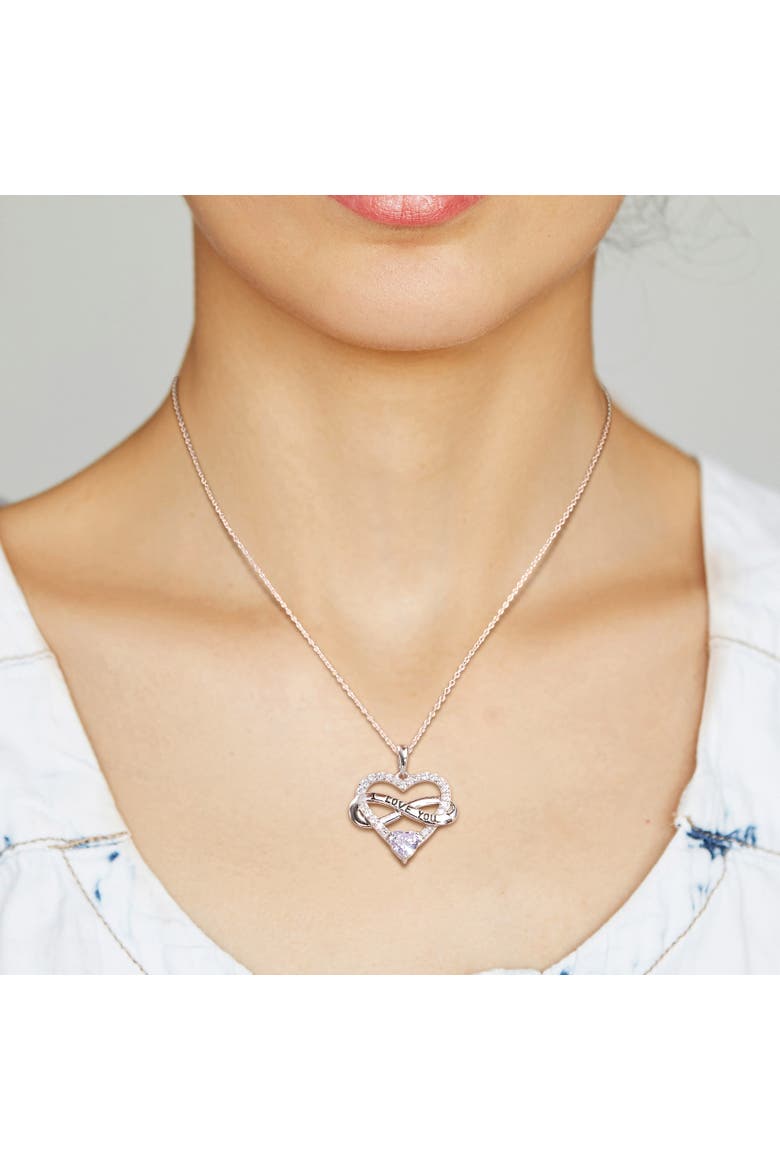 Color Zirconia Infinity Heart Necklace, Alternate, color, Light Purple CZ