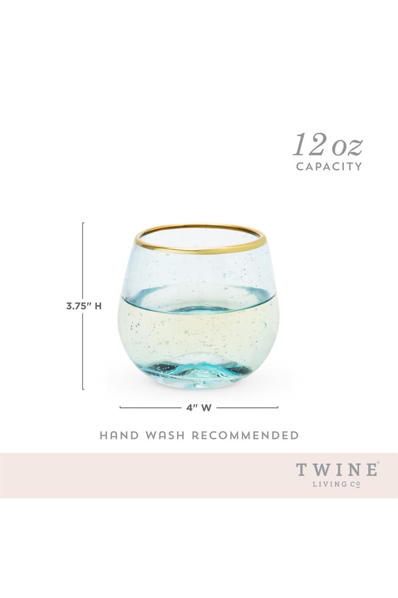 Aqua Bubble Stemless Wine Glasses Set of 2, Alternate, color, Blue