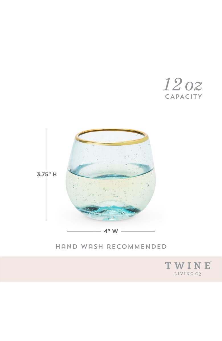 TWINE Aqua Bubble Stemless Wine Glasses Set of 2, Alternate, color, Blue