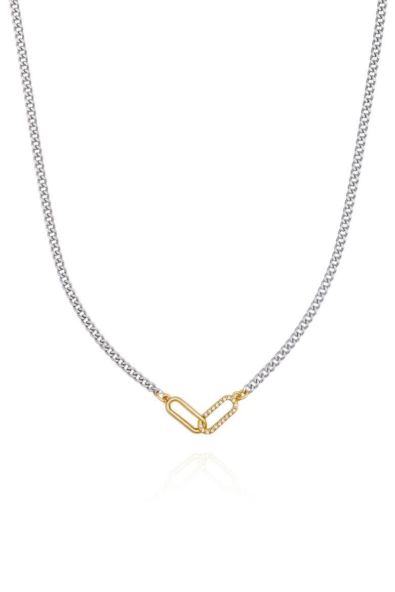 Crystal Paper Clip Link Pendant Necklace, Main, color, TWO TONE