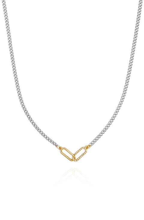 Crystal Paper Clip Link Pendant Necklace