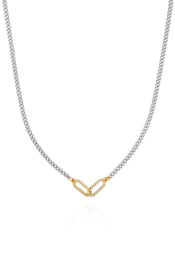 Vince Camuto Crystal Paper Clip Link Pendant Necklace In Metallic