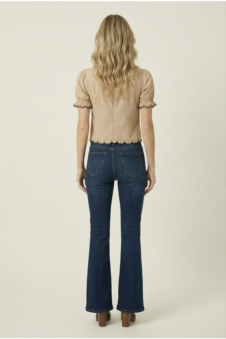Puff Sleeve Embroidered Front Tie Blouse, Alternate, color, Beige