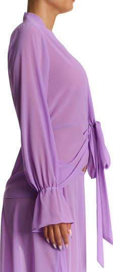 Plunge Tie Front Chiffon Top