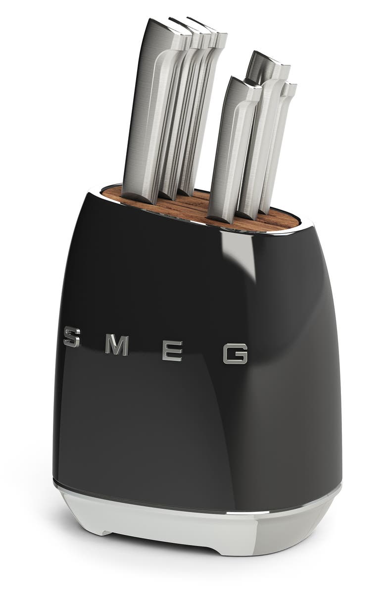 smeg Stainless Steel 6-Piece Knife Block Set, Alternate, color, Black