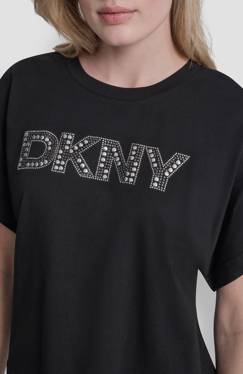 DKNY Bling Logo Cotton Blend Graphic T-Shirt, Alternate, color, Black