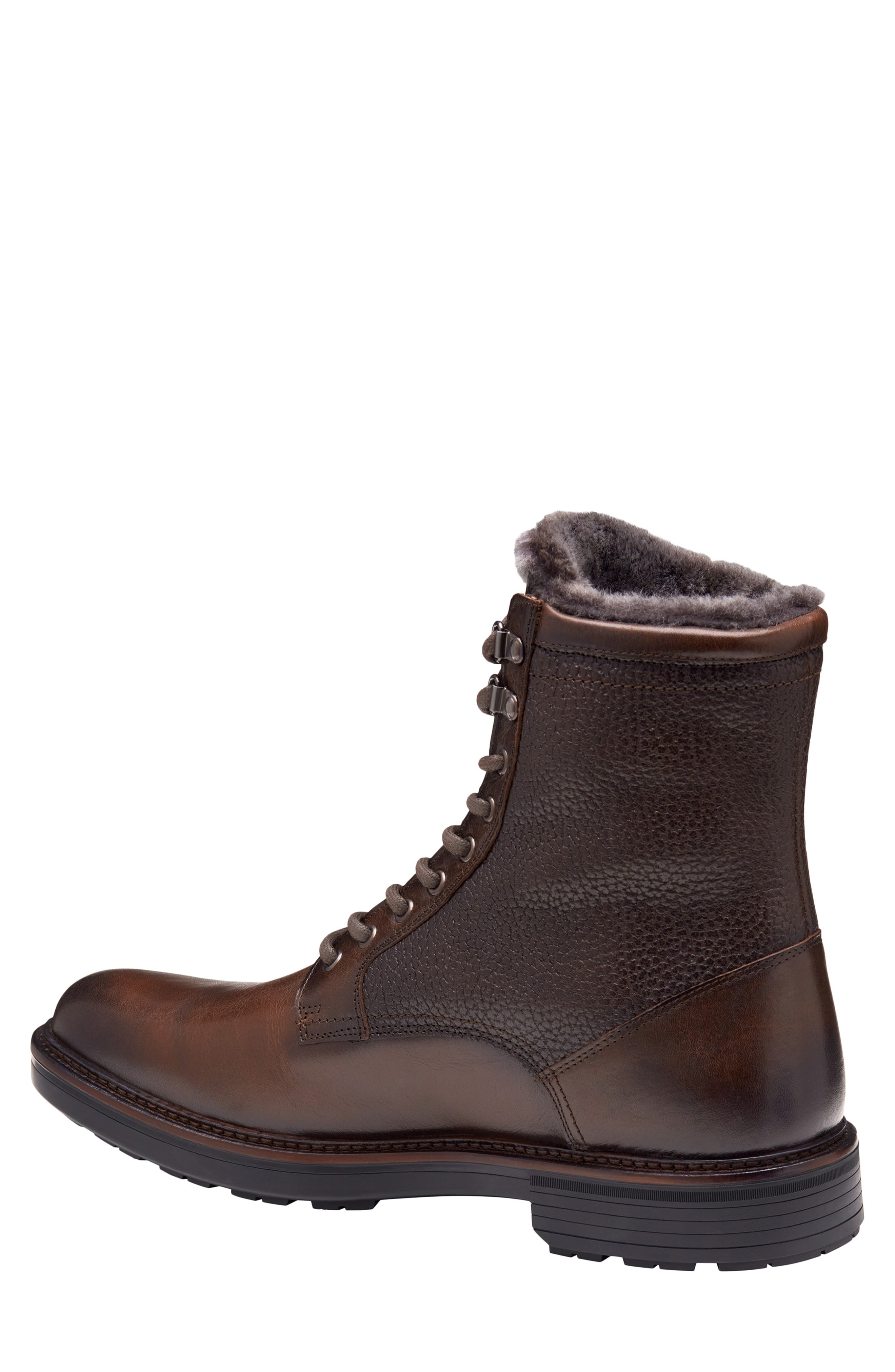Latham Plain Toe Genuine Shearling Lined Combat Boot, Alternate, color, DARK BROWN EUROPEAN CALFSKIN