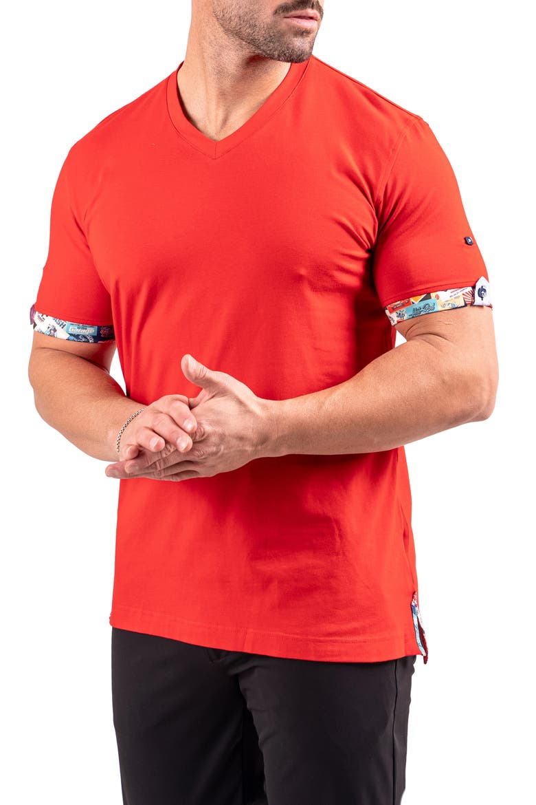 Vivaldi Scarlet Red V-Neck Cotton T-Shirt, Alternate, color, RED