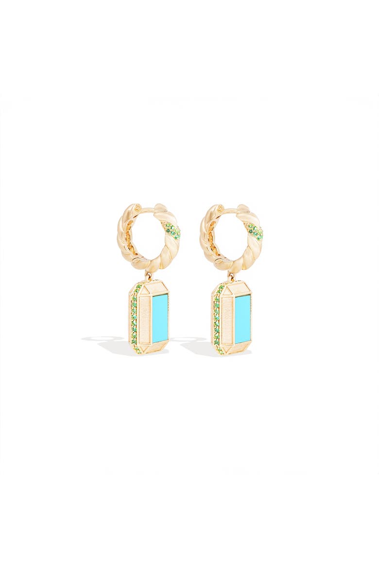 Spark Emerald Cut Drop Huggie, Main, color, Turquoise & Emerald-Gold