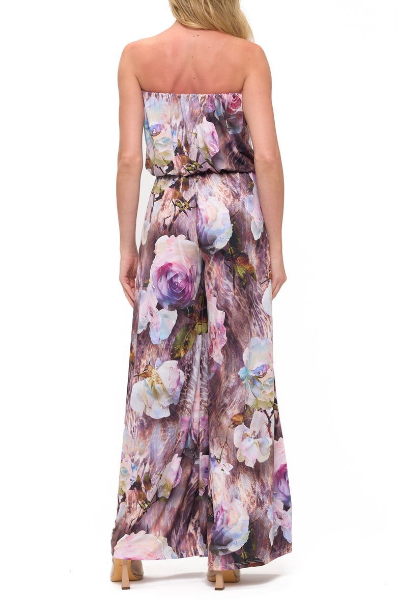 O.L. Printed Strapless Wide Leg Romper, Alternate, color, Purple