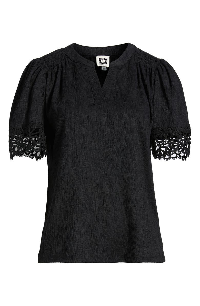 Anne Klein Lace Trim Crinkle Top, Alternate, color, Anne Black