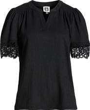 Anne Klein Lace Trim Crinkle Top
