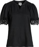 Anne Klein Lace Trim Crinkle Top